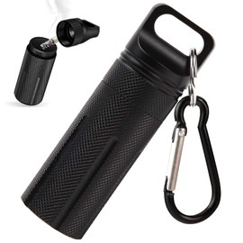 Portable Ashtray, Completely Waterproof, Pill Case with Carabiner, Moisture Resistant, Pressure Resistant, Aluminum, Small Item, Portable (Black)