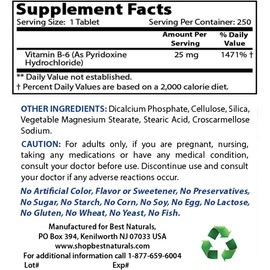 Best Naturals Vitamin B-6 25 Mg Tablets, 250 Count