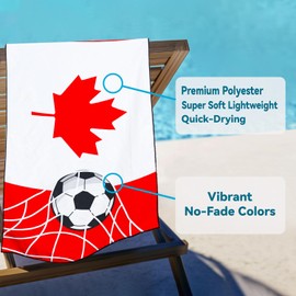 Rstick Canada National Flag Soccer Beach Towel, Oversized 36"x72" Sand Free Quick Dry Microfiber Football Towel for Sports Fans Travel Pool Swimming