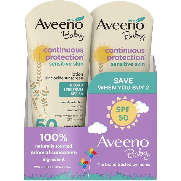 Aveeno Baby Natural Protection Lotion Sunscreen SPF 50-3 oz, Pack of 2