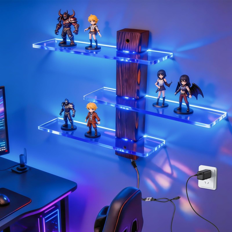3 Tier Acrylic Wall Mounted Display Shelf with Lighting Display