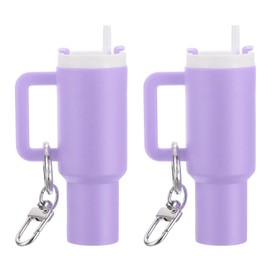 PATIKIL Mini Cup Keychain, 2 Pcs Lip Balm Holder Mini Tumbler Key Chains Cute Decor Keychain Charm for Backpack Handbag Purse, Light Purple