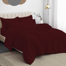 Dazzle Collection® Plain Dyed DUVET COVER SET with Matching Pillowcases Luxury 100% PolyCotton Bedroom Bedding Bed Set Easy Care UK Sizes Bedding Set (Single, Burgundy)