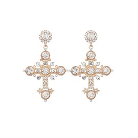 Gold Cross Drop Earrings for Women Rhinestone Studs Cross Pendant Earrings Pearl Cross Dangle Earrings Teen Girl Hypoallergenic Jewelry Christmas (Gold)