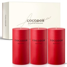 COCODOR Scented Pillar Candles, 3x6 Inch, Black Cherry, Candle Set of 3, Long Buring 85 Hours, Candles for Weddings, Party, Dinner, Home Decor.