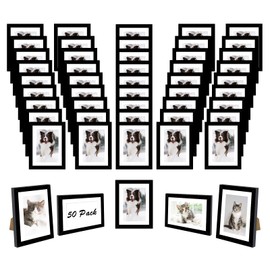 JCJMY 50 Packs 5x7 Picture Frames Bulk, Display 4x6 with Mat or 5x7 Without Mat, Black Gallery Frame Set, 5 by 7 Frames Bulk Set of 50, Collage Wall Decor Photo Frame Set for Wall and Tabletop, Black