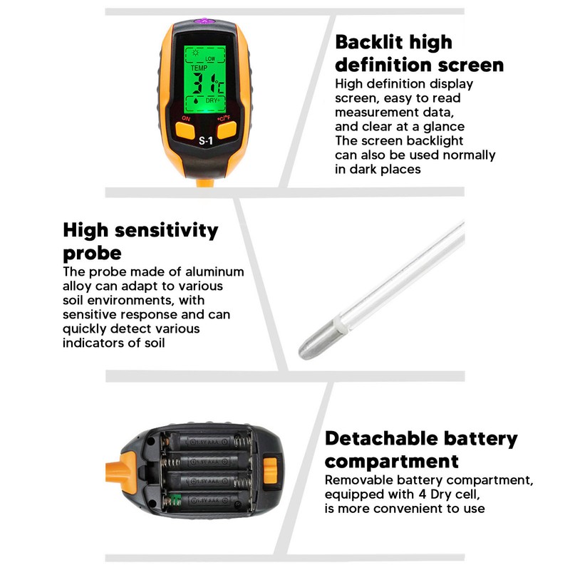 4 in 1 Soil Moisture Meter Inspection Plant Temperature Soil