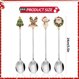Christmas Coffee Spoons,4 Pieces Christmas Spoons Xmas Stainless Steel Dessert Tea Spoons with Christmas Pendants Christmas Tree Elk Snowman Santa Claus for Tea Soup Dessert,Gift Box Packing Silver