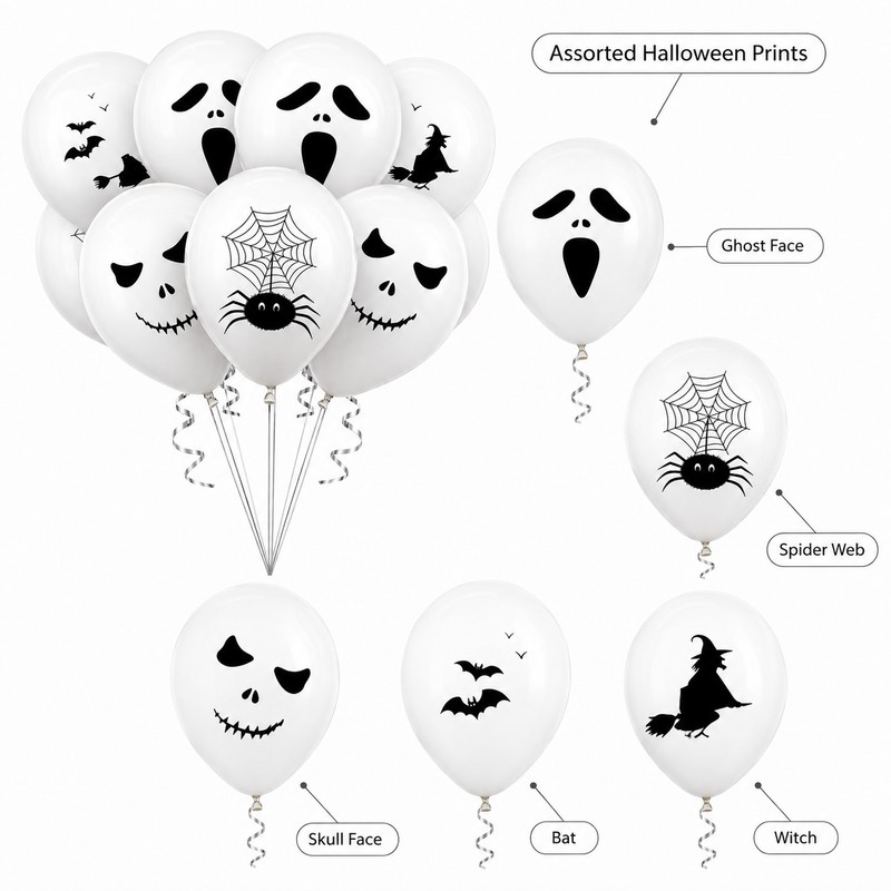 Halloween Ghost Balloons Set for Party Decoration – 12pcs Spooky