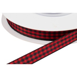 Gingham Ribbon, 3/8 Inch 25 Yd, Plaid Checkered Ribbon with Woven Edge, for DIY Crafts, Flower Bouquet Wrapping Home Decoration (Red Black)