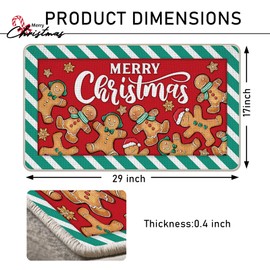 Tailus Merry Christmas Gingerbread Man Decorative Front Door Mat, Xmas Stripes Welcome Doormat Indoor Outdoor Non-Slip Floor Entryway Rug, Funny Holiday Home Kitchen Decoration 17x29 Inch