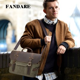 FANDARE Briefcase for men Men's Messenger Bag Large Laptop Bag Waxed Canvas Briefcase Men's Shoulder Bags Laptop Work Document Bag for Work Travel Daily Use Multiple Pocket Green