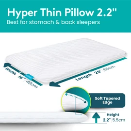 BLISSBURY Thin Pillow for Stomach Sleeper – 2.2" Ultra Flat Memory Foam | Super Thin Low Loft Support for Belly Sleepers | Best Pillow for Neck Alignment and Front-Sleeping Comfort