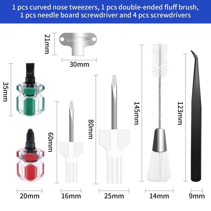 7 Piece Sewing Machine Cleaning Kit Include Tweezers Double Ended