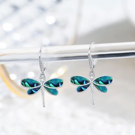 Opal Dragonfly Earrings 925 Sterling Silver Dragonfly Pendant Earrings Cute Dragonfly Jewellery Christmas Gifts for Women Girls Children, Sterling Silver, Cubic Zirconia