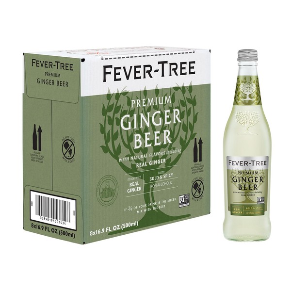 Fever Tree Ginger Beer - Premium Quality Mixer - Refreshing Beverage for Cocktails & Mocktails. Naturally Sourced Ingredients, No Artificial Sweeteners or Colors - 500 ML Bottles - Pack of 8