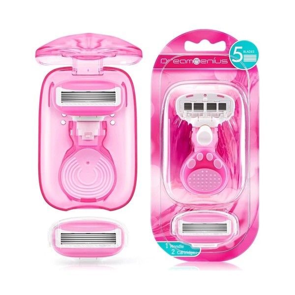 DreamGenius Travel Razors for Women Include 1 Handle and 2