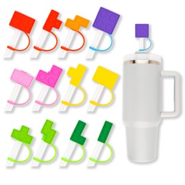12PCS Building Block Straws Cover Cap Silicone for Tumbler Cup Birthday Party Supplies Favors Decorations, 10mm Drinking Straws Topper Hat for Reusable Straws Building Brick Tips Lids