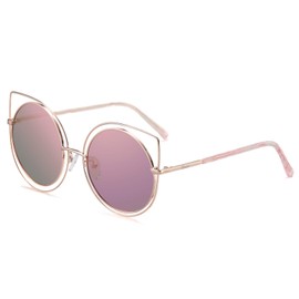 DUCO Vintage Square Cat Eye Sunglasses for Women Meatl Frame Polarized W002 (Gold Frame Pink Lens)