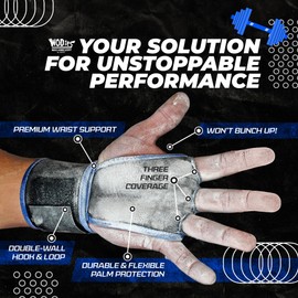 JerkFit Wodies Wrist Wraps 2n1 Full Palm Protection Handgrips Combined With Wrist Support, Workout Gloves For Weightlifting, WODs, Calisthenics & Gymnastics (Blue, M)