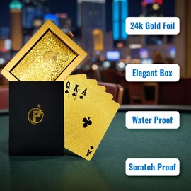 Patty's Travel Store Premium Gold Playing Cards & Game Dice - 24K Gold Foil Coating, Waterproof Playing Cards for Parties, Poker, and Tricks