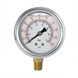 YSIL 0-100 Psi Glycerin Liquid Filled Low Pressure Gauge 2.5" Dial Size Stainless Steel 1/4" NPT Water Oil Air Lower Mount for Water Pump Pneumatic Hose Tank Gas Pressure Test