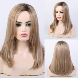 Hair Wig for Women Side Part Straight Hair Wig Shoulder Length Soft Hair Wig (ombre blonde)