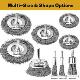 Wire Brush Set for Drill with 1/4" Shank, 9Pcs Coarse Crimped Carbon Steel Die Grinder Wheel Attachment for Removing Paint and Rust