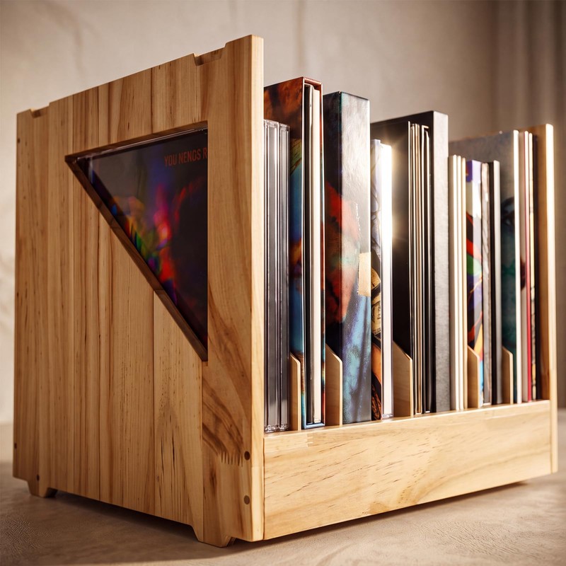 Briwooody 85 Records Wood Vinyl Record Storage with Handles for