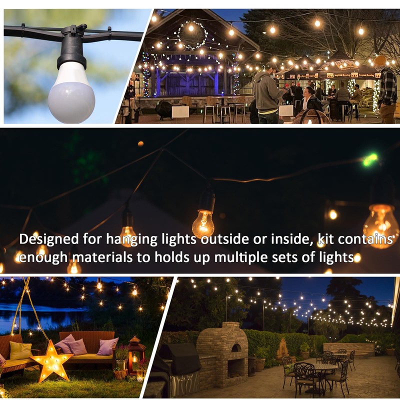 hannger String Light Hanging Kit Outdoor, Full Black Globe String