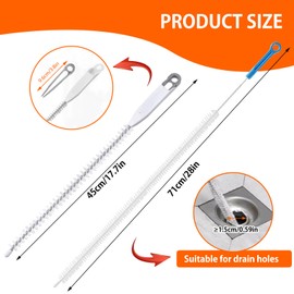 Haojiaho 2Pcs Upgraded Sewer Drain Brush Set, 24" 28" Sink Drain Overflow Cleaning Brush, Bendable Long Pipe Cleaners Flexible Cleaning Tool, Household Sewer Hair Catcher with Cleaning Forceps