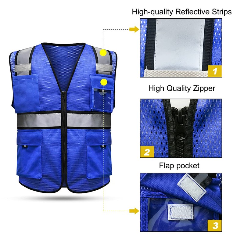 HYCOPROT Chaleco reflectante de seguridad de malla de alta visibilidad