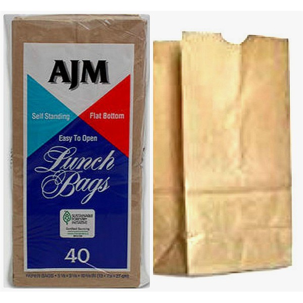 6 Packs (240 Counts) AJM Brown Paper Lunch Bag Recyclable Biodegradable