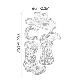 Cowboy Dies Cutting Stencil Set for Paper Scrapbooking Card Crafting, Steel Metal Western Boot Horseshoe Hat Cut Template Accessories for Embossing DIY Artist Happy Birthday Album Decorative Handcraft
