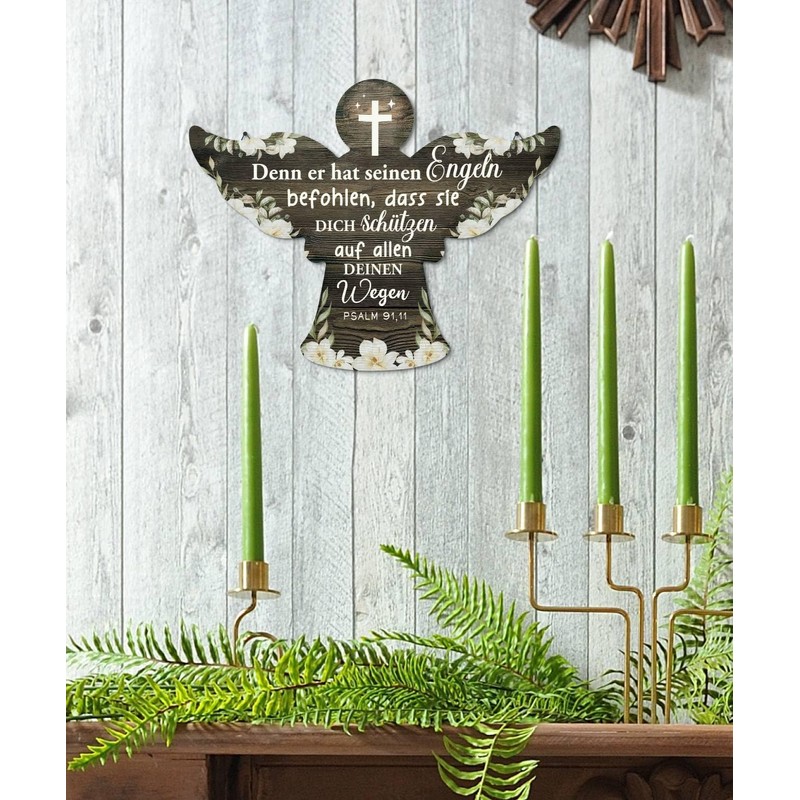 Putuo Decor Wanddeko Engel aus Holzoptik – mit dem Vers