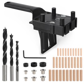 EXLECO Drilling Template Dowel Aid Dowel Gauge Drilling Aid Vertical Drilling Dowel Device with 6 mm 8 mm 10 mm Drill Wooden Dowel Dowel Centre Tip Boundary Ring for Dowel Holes Black