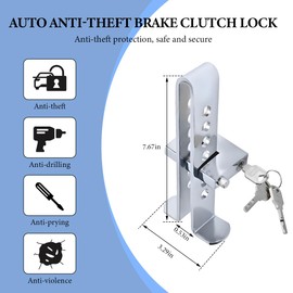 DXNQ General Car Anti-Theft Brake Clutch Lock, Portable 8 Holes Brake Pedal Lock with 3 Keys, Stainless Steel Auto Clutch Vehicle Security Protection Safety Lock, Car Accessories