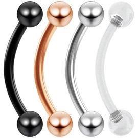 3pc 16g 1.2mm Vertical Labret Bar Curved J-Curve Bar Lip Rings Stainless Steel Eyebrow Earrings 10mm - 2pc Clear Retainer Keeper