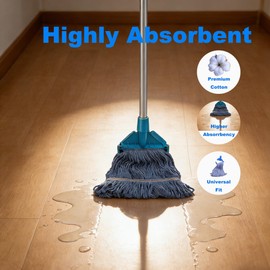 Commercial Mop Head Replacement 6 Pack, Heavy Duty Cotton Mop Heads, Super Absorbent & Washable Floor Cleaning Mop Refills for Cleaning Services, Offices & Home Use