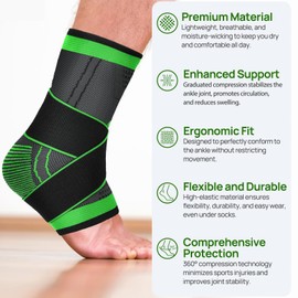 NEUTYPECHIC 2 x Ankle Brace, Ankle Brace, Breathable with Bag for Plantar Fasciitis, Achilles Tendon, Foot Bandage Ankle for Running, Football, Men and Women, Green