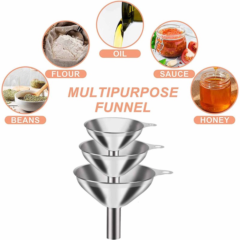 3pcs Stainless Steel Funnels - Kitchen Mini Funnel Set with