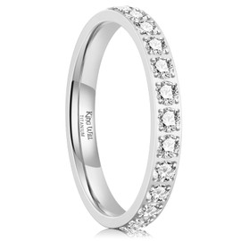 King Will CZ Simulate Diamond Titanium Stackable Rings for Women, 3mm Titanium Silver Plated Cubic Zirconia Anniversary Wedding Band, Size 8
