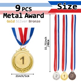 RAINFLOW 9 Pieces Gold Silver Bronze Award Medals - Winner Medals Olympic Style 1st 2nd 3rd Metal Award for Sports, Competitions, Party, 2 Inches