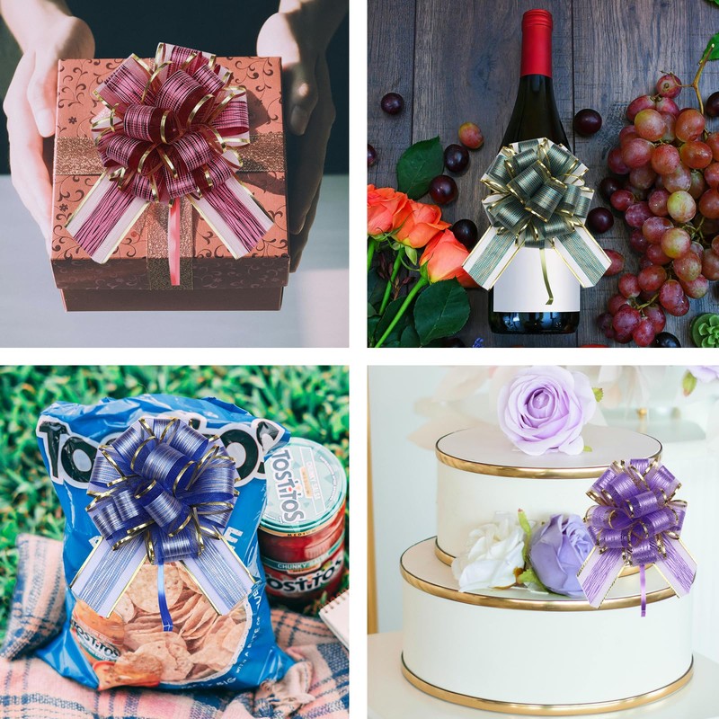 6pcs 7inch Large Pull Bows Wrapping Pull Bow Ribbon Gold,