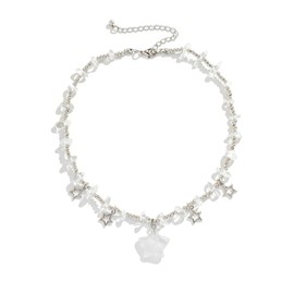 GlamRays Y2K Star Crystal Charms Collar Choker Chain Irregular Crystal Stone Fashion Boho Chunky Star Jewellery Accessories, White