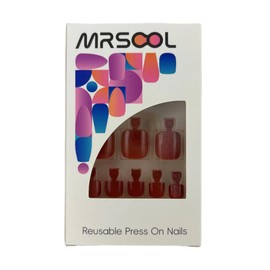 MRSCOL Press on Toenails Short,Cat Eye-Wine RedToenail Press ons Square for Women,Fit Perfectly Press on Toe Nails with Glue, Fake Toenails Short Reusable 30pcs Nail Kit with Glue
