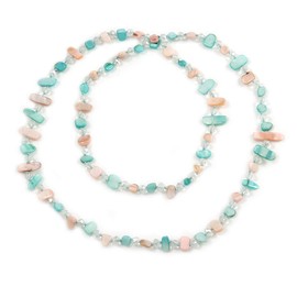 Avalaya Pastel Pink/Mint Shell/Transparent Glass Crystal Bead Long Necklace/110cm L