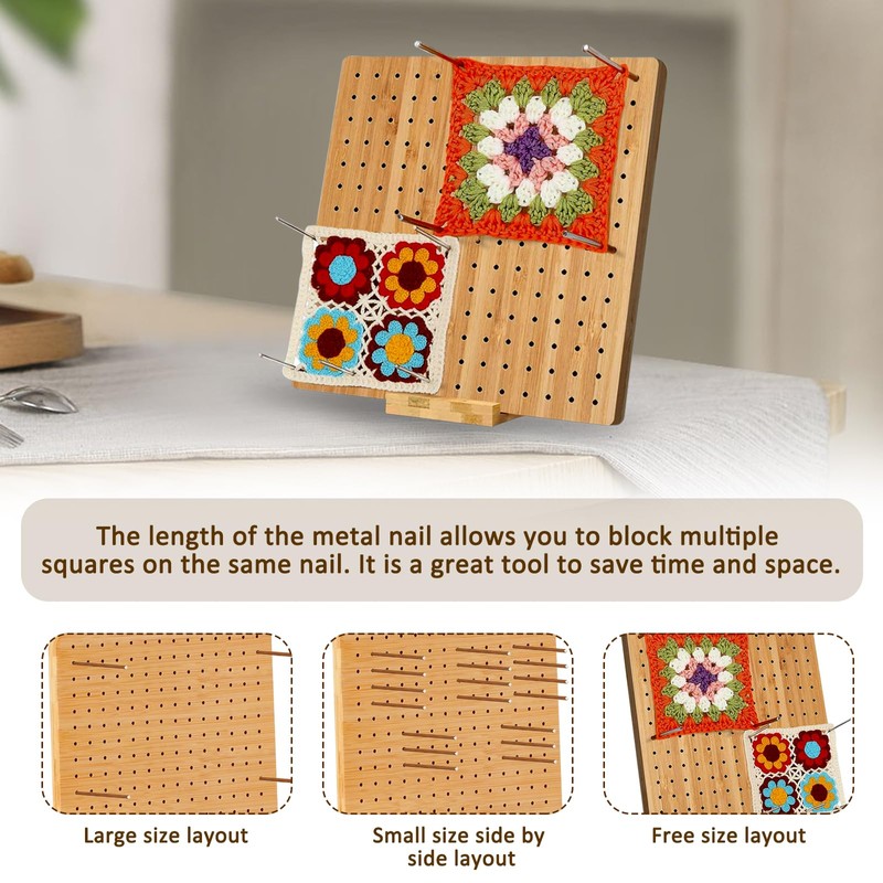 GMHLLES 7.7" Crochet Blocking Board, Wooden Blocking Board with 20