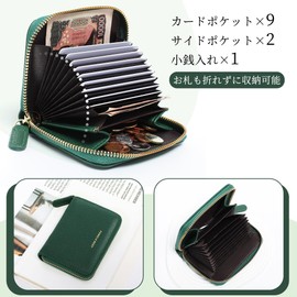 Pomelo Best Card Case, Card Holder, Coin Purse, Coin Case, Large Capacity, Bellows, High Visibility, Thin, Slim, Black, Duck Green with Coin Purse