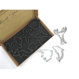 JOKUMO Sea Animals Cookie Cutter Set - 9 Pieces High Grade 430 Stainless Steel Fish Dolphin Crab Starfish Shark Seahorse Lobster Angel Fish Shell